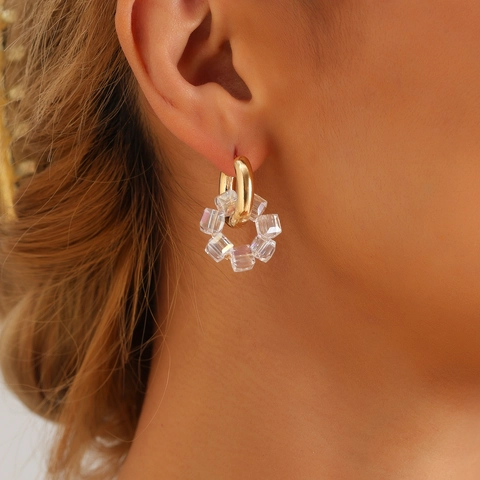 Pendientes de Aro de Metal Asimétricos Geométricos para Mujer Diamante de Imitación Transparente Cuentas Barra Larga Corazón Perla Artificial Joyas