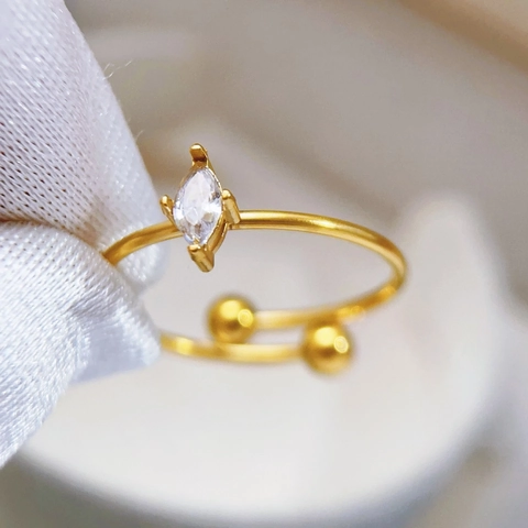 Anello Aperto Regolabile in Acciaio Inossidabile 304 Placcato Oro 18K con Zirconia Taglio Marquise per Donna Gioielli Regalo