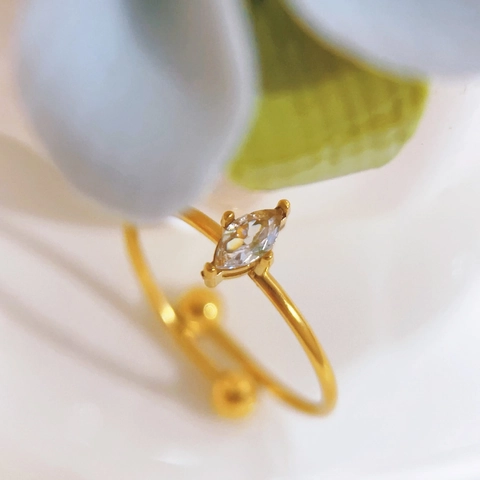 Anello Aperto Regolabile in Acciaio Inossidabile 304 Placcato Oro 18K con Zirconia Taglio Marquise per Donna Gioielli Regalo