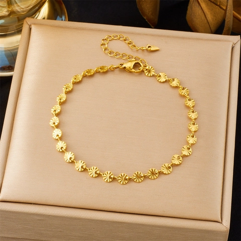 Minimalist Stainless Steel Sunburst Disc Bracelet For Women Elegant Tarnish Resistant Gold Silver Plated Jewelry Gift