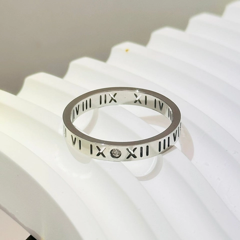 Titanium Steel Roman Numeral Ring For Women Hollow Rhinestone Rose Gold Gold Silver Minimalist Fashion Jewelry Gift