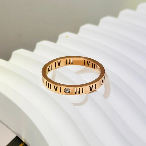 Titanium Steel Roman Numeral Ring For Women Hollow Rhinestone Rose Gold Gold Silver Minimalist Fashion Jewelry Gift