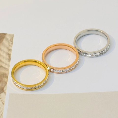Minimalist Stainless Steel Eternity Ring With Zirconia Inlaid Single Double Row Spinner Band Ring For Men Women Jewelry