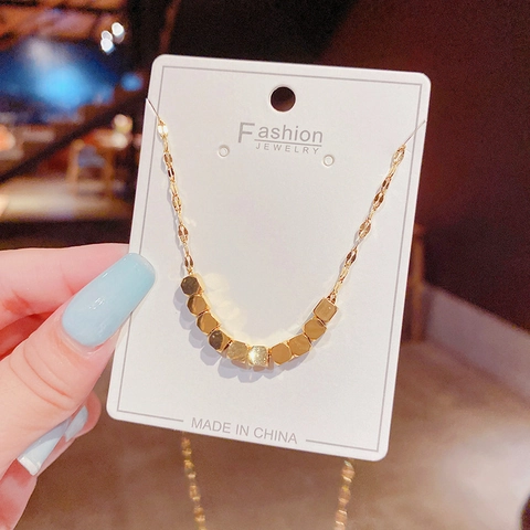 Collar con Colgante de Cubo Cuadrado Geométrico de Acero de Titanio Minimalista Cadena de Clavícula Chapada en Oro Joyería Mujer