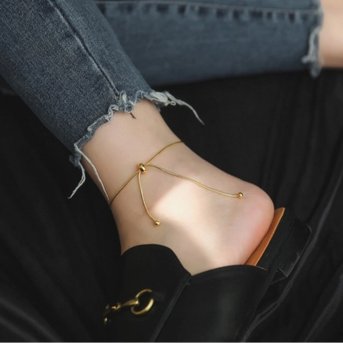 Titanium Steel Adjustable Snake Chain Anklet For Women Minimalist Vintage Gold Steel Tone Bolo Foot Jewelry Summer Accessory