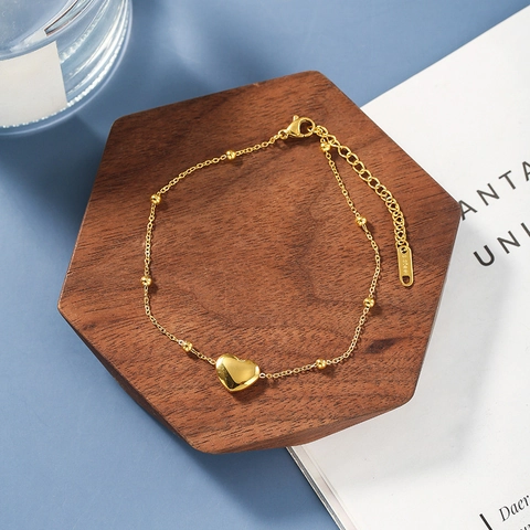 Minimalistisch Titanstahl Herz Fußkettchen Für Damen Kleine Perlen 18K Vergoldet Herz Anhänger Kette Schmuck Geschenk