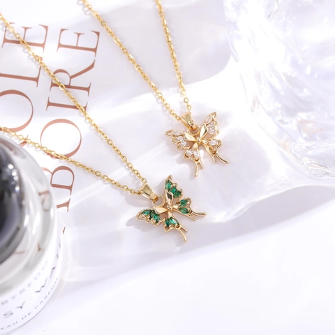 Elegant Butterfly Pendant Necklace For Women Titanium Steel Fairy Style Dainty Rhinestone Inlaid Clavicle Chain Jewelry