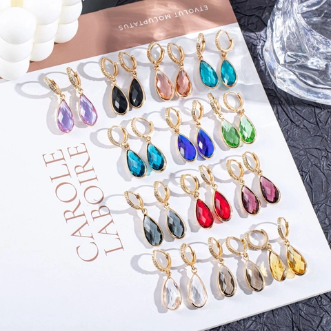 Elegant Copper Teardrop Earrings For Women Inlaid Rhinestone Faceted Waterdrop Dangle Earrings Fashion Jewelry Accessories