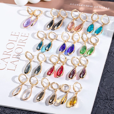 Elegant Copper Teardrop Earrings For Women Inlaid Rhinestone Faceted Waterdrop Dangle Earrings Fashion Jewelry Accessories