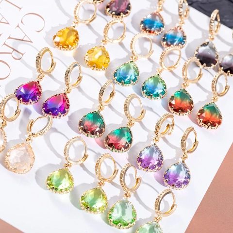 Pendientes Vintage de Cobre con Gota de Agua Degradada para Mujer Pendientes Colgantes con Forma de Pera con Strass Joyería de Moda
