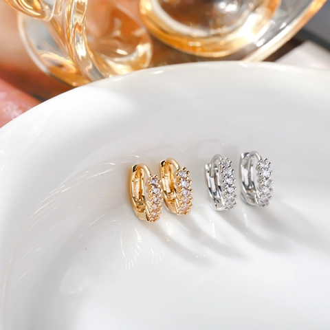 925 Sterling Silver Post Copper Huggie Hoop Earrings Gold Silver Plated Zirconia Micro Inlaid Small Earring Jewelry For Women