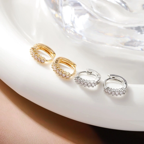 925 Sterling Silver Post Copper Huggie Hoop Earrings Gold Silver Plated Zirconia Micro Inlaid Small Earring Jewelry For Women