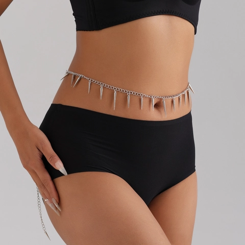 Catena da Vita Punk Gothic in Metallo per Donna Catena del Corpo Sexy con Punte e Coni Gioielli da Vita Geometrici con Borchie