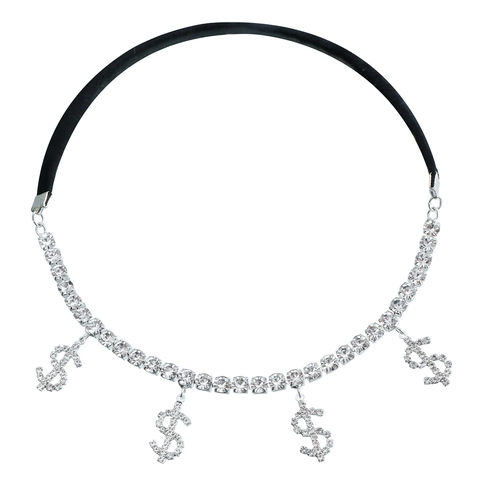 Sexy Black Elastic Band Rhinestone Dollar Sign Thigh Chain For Women Beach Party Punk Alloy Money Symbol Leg Chain Jewelry