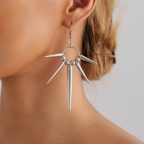 Punk Spike Drop Earrings For Men Women Silver Alloy Rock Gothic Hip Hop Jewelry Rivet Tapered Geometric Dangle Earrings