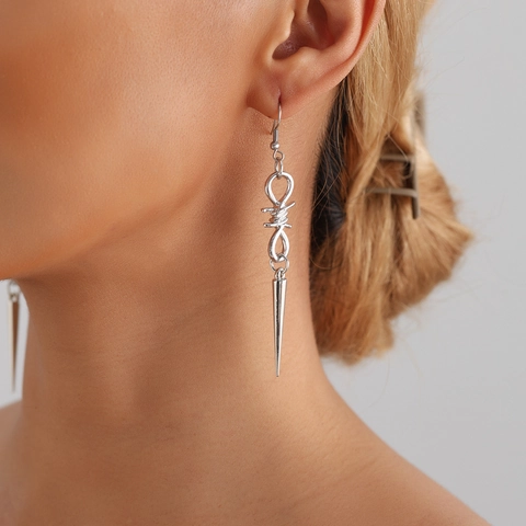 Gothic Punk Barbed Wire Spike Long Drop Earrings Silver Metal Flame Tassel Hip Hop Grunge Fashion Jewelry For Women