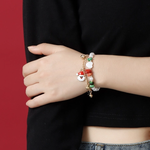 Weihnachten Weihnachtsmann Doppelschichtiges Armband Für Damen Legierung Vergoldet Künstliche Perlenimitation Herz Glocke Schmuck Geschenk