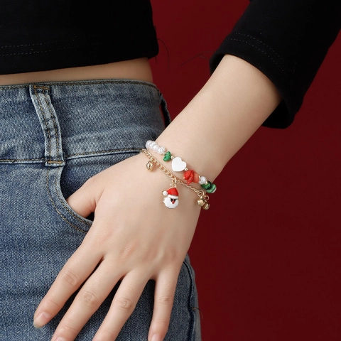 Weihnachten Weihnachtsmann Doppelschichtiges Armband Für Damen Legierung Vergoldet Künstliche Perlenimitation Herz Glocke Schmuck Geschenk