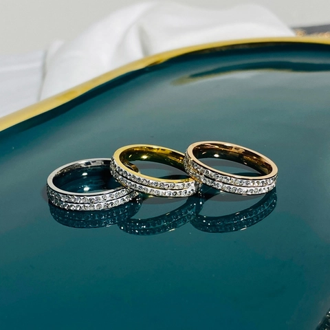 Fashion Titanium Steel Double Row Zirconia Ring For Women Men Shiny Gypsophila Gold Rose Gold Silver Finger Ring Jewelry