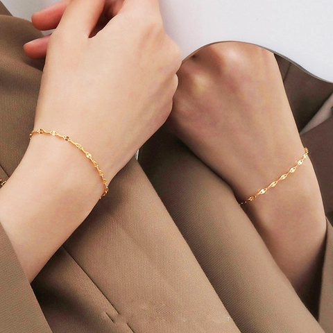 Minimalist Titanium Steel Lip Chain Bracelet For Women Gold Plated Thin Wave Link Chain Fashion Commute Jewelry Anklet