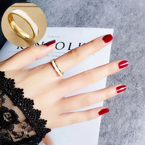 Minimalist 316L Stainless Steel Enamel Band Ring For Women Men Gold Rose Gold Silver Polished Geometric Finger Ring Jewelry
