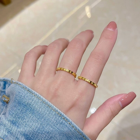 Minimalist Stainless Steel Gold Ring For Women Elegant Geometric Rhombus Heart Pattern Stackable Finger Ring Fashion Jewelry