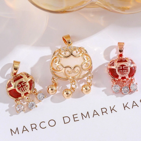 Chinese Style Ruyi Long Life Lock DIY Pendant Charm Alloy Artificial Crystal Inlaid Rhinestone Fortune Jewelry Making Accessory