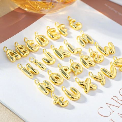 3D Balloon Alphabet Pendant Gold Stainless Steel Initial Letter Charm For DIY Jewelry Making Necklace Minimalist Style Unisex