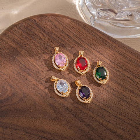 Vintage European Oval Artificial Crystal Pendant For Women French Romantic Inlaid Rhinestone Halo Jewelry DIY Accessories