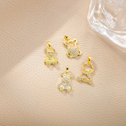 Teddybär-Anhänger Im Koreanischen Stil Mit 925 Sterlingsilber Ohrstecker-Stift Künstlicher Kristall Strass Vergoldet Bär DIY Schmuckzubehör