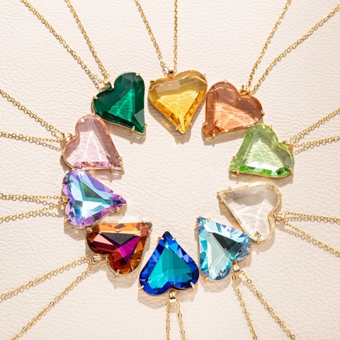 Minimalist Alloy Faceted Crystal Heart Pendant Necklace Gold Plated Sweet Women Fashion Jewelry Heart Shape Necklace For Dating