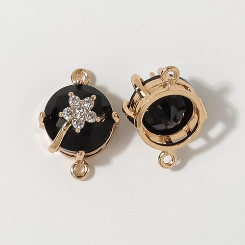 Vintage Copper Round Pendant Connectors Gold Plated Star Flower Pattern Inlaid Rhinestone Jewelry Making Findings DIY