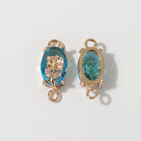 Verguld Koperen Roos Bloem Ovaal Kunstmatig Kristal Hanger Connector Dubbele Lus Voor DIY Sieraden Maken Charme Voor Vrouwen