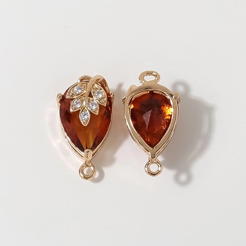 Copper Cubic Zirconia Teardrop Pendant Connector For DIY Jewelry Making Hollow Leaf Embellished Water Drop Pendants Only