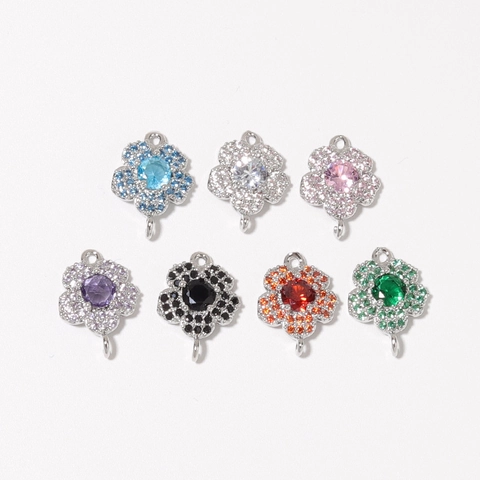 Pendentifs Fleur en Cuivre Élégants avec Zircone Cubique Connecteurs de Bijoux DIY pour Collier Bracelet Femme