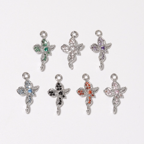 DIY Copper Micro Pave Rhinestone Flower Butterfly Pendants Jewelry Making Supplies For Earrings Necklace Making Accessories