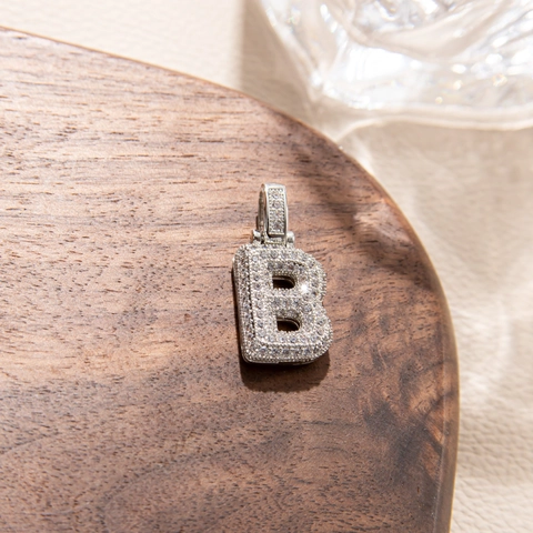 Hip Hop Titanium Steel Alphabet Pendant Necklace Pave Rhinestone Silver Tone Initial Letter Heart DIY Charm For Women Jewelry