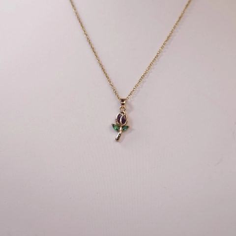 Elegante Collar de Cobre con Colgante de Tulipán Rosa Chapado en Oro Plata Diamantes de Imitación Joyería de Moda para Mujer