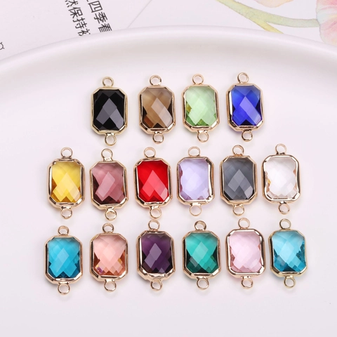 Faceted Artificial Crystal Pendants Copper Gold Plated Double Loop Connectors DIY Jewelry Making Finding Supplies