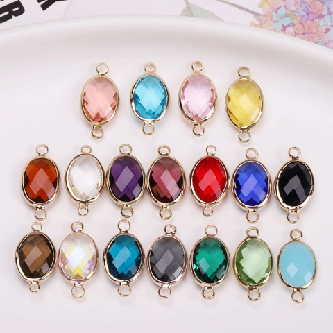 Copper Gold Plated Double Hole Connector Crystal Glass Faceted Oval Pendant DIY Jewelry Making Charm For Necklace Bracelet