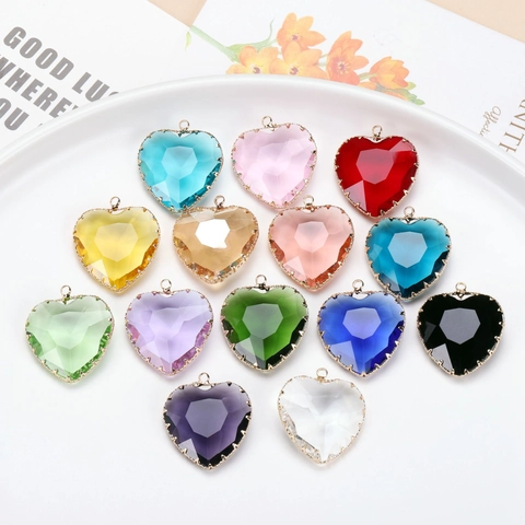 Artificial Crystal Heart Pendant Gold Plated Copper Base DIY Jewelry Making Findings For Necklace Earring Accessories
