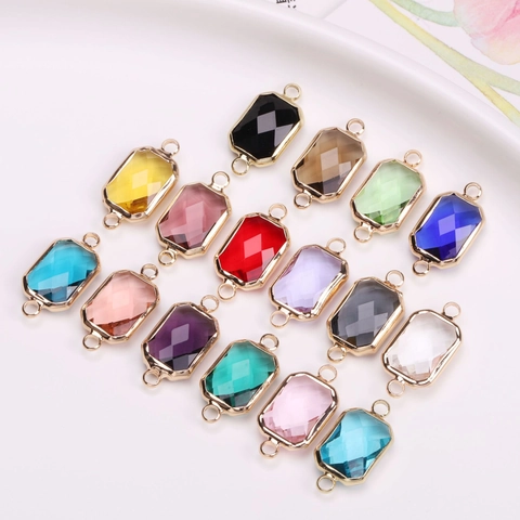 Faceted Artificial Crystal Pendants Copper Gold Plated Double Loop Connectors DIY Jewelry Making Finding Supplies