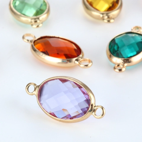 Copper Gold Plated Double Hole Connector Crystal Glass Faceted Oval Pendant DIY Jewelry Making Charm For Necklace Bracelet