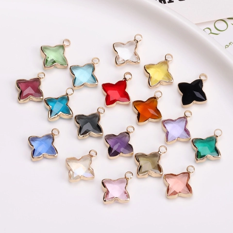 Pendentifs Trèfle à Quatre Feuilles en Verre de Cristal Plaqués Or Cuivre Breloques Fleur pour Création de Bijoux DIY Femme