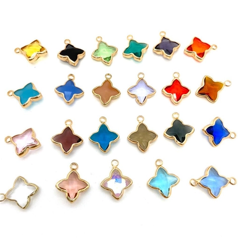Pendentifs Trèfle à Quatre Feuilles en Verre de Cristal Plaqués Or Cuivre Breloques Fleur pour Création de Bijoux DIY Femme