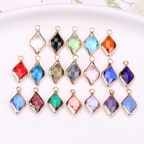 Copper Gold Plated Rhombus Faceted Glass Pendant For DIY Jewelry Making Necklace Earring Handmade Crafts Accessories