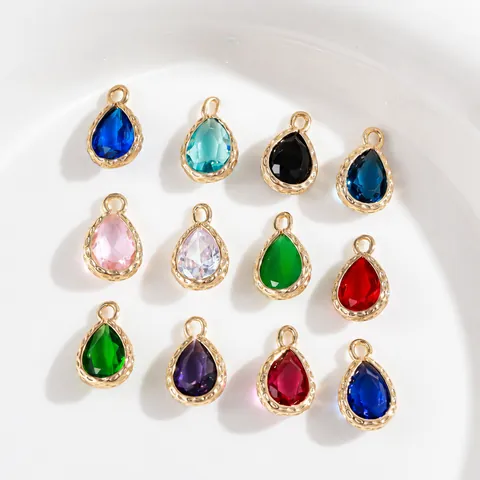 Copper Teardrop Crystal Pendant For DIY Jewelry Making Colorful Rhinestone Water Drop Earring Necklace Bracelet Charms