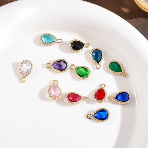 Copper Teardrop Crystal Pendant For DIY Jewelry Making Colorful Rhinestone Water Drop Earring Necklace Bracelet Charms