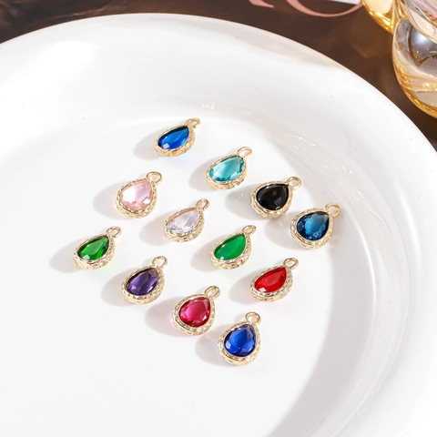 Copper Teardrop Crystal Pendant For DIY Jewelry Making Colorful Rhinestone Water Drop Earring Necklace Bracelet Charms