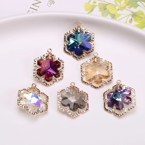 Fashion Copper Plated Iridescent Crystal Snowflake Pendant Geometric DIY Jewelry Accessories For Necklace Earrings Making Women